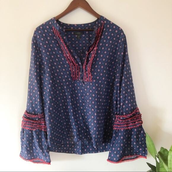 J. Crew 0 Embroidered Bell-Sleeve Top in Foulard - Picture 5 of 6